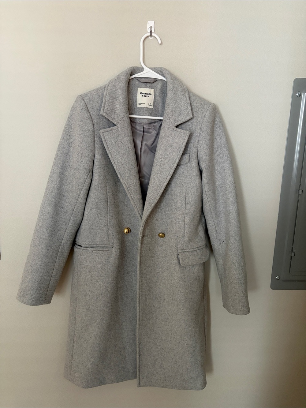 Abercrombie & Fitch Light Gray Double-Breasted Wool Trench Coat